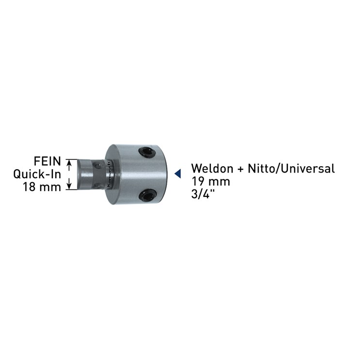 Adapter FEIN Quick-In 18mm, Weldon + Nitto/Universal 19mm 1/4 Inch; Bohrung 7,98mm