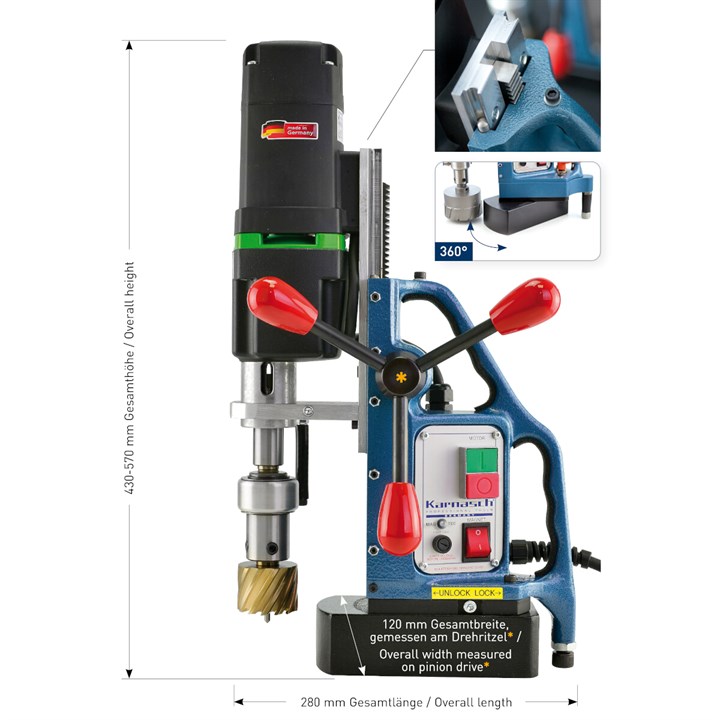 KAS 50 BlueMag Drill, Heavy Duty Twin Rail Slide System and