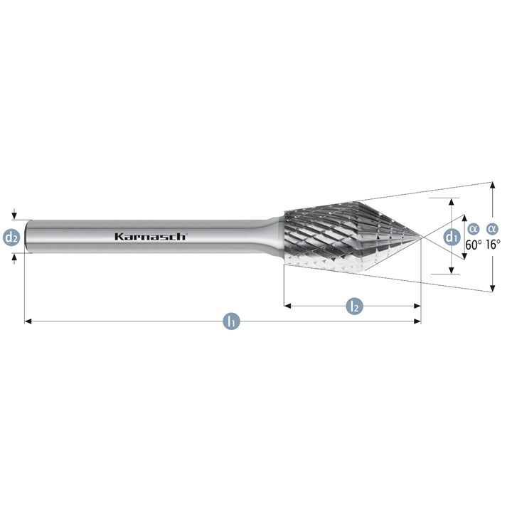 Rotary Burr, Combi + Form, KSJ+WKN, Countersink 60 Degree + Inverted Cone, Uncoated