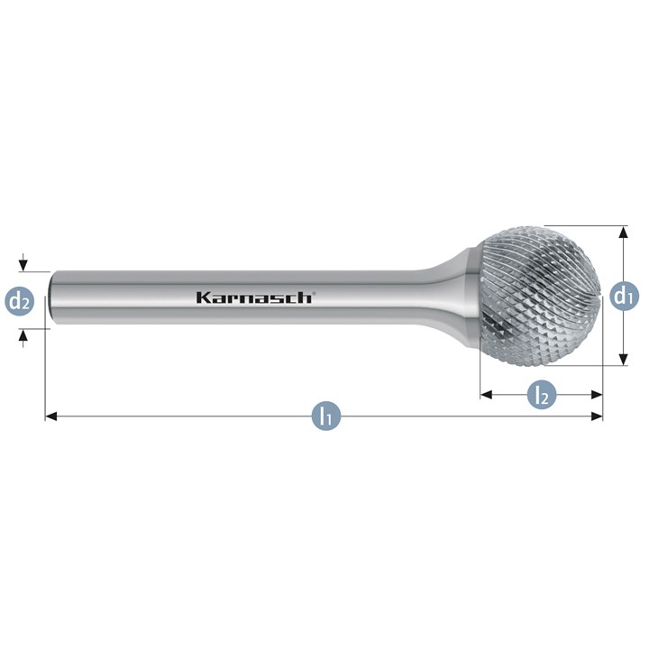 Hartmetall-Frässtift, KUD, Kugel, HP-11-VERZAHNUNG, unbeschichtet