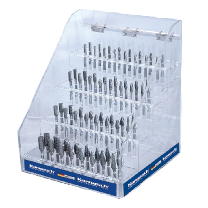 Lockable Display Case with 64 Rotary Burrs, HP3 Cut, BLUE-TEC-coatet