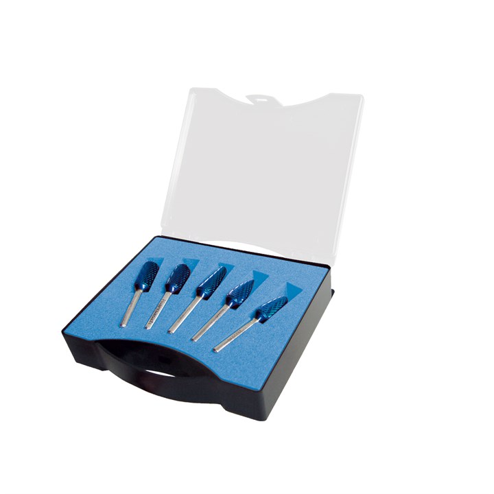 Rotary Burrs kit, Diameter 10mm, 6mm Shank, HP3 Cut, Blue-tec coated