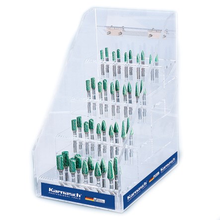 Lockable Display Case with 40 Rotary Burrs, HP3 Pro Cut, Green-tec Coated