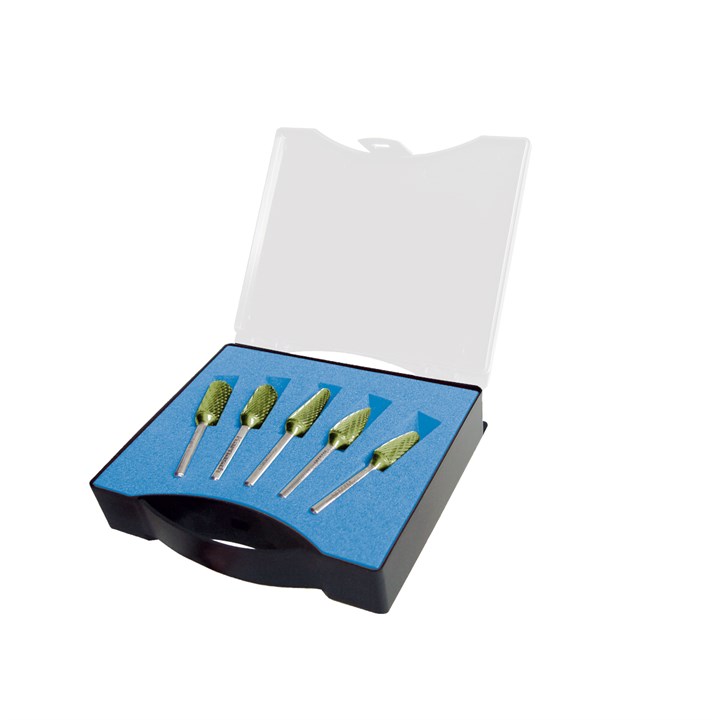 Rotary Burrs kit, Diameter 10mm, 6mm Shank, HP3 Pro Cut, Green-tec Coated