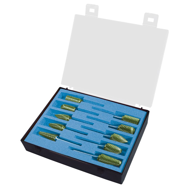 Rotary Burrs kit, Diameter 12mm, 6mm Shank, HP3 Pro Cut, Green-tec Coated