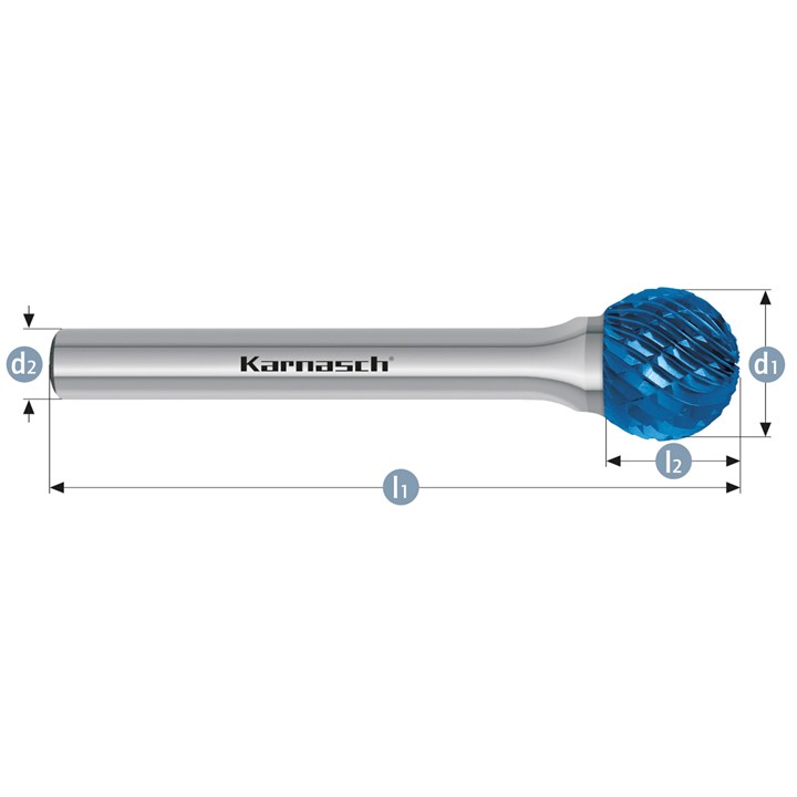Hartmetall-Frässtift, KUD, Kugel, HP-3-VERZAHNUNG, BLUE-TEC-beschichtet