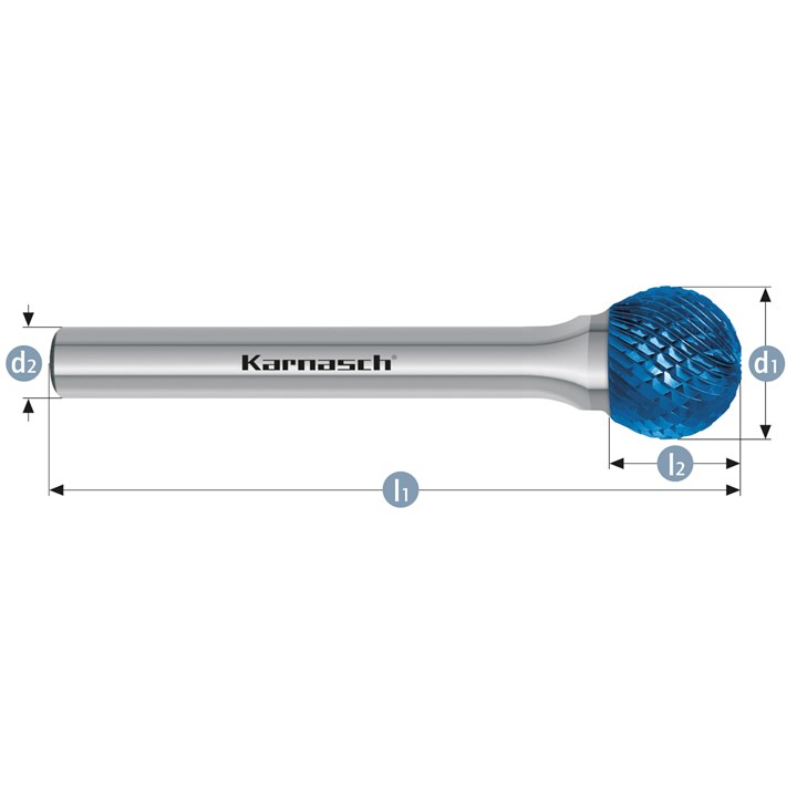 Hartmetall-Frässtift, KUD, Kugel, HP-4-VERZAHNUNG, BLUE-TEC-beschichtet