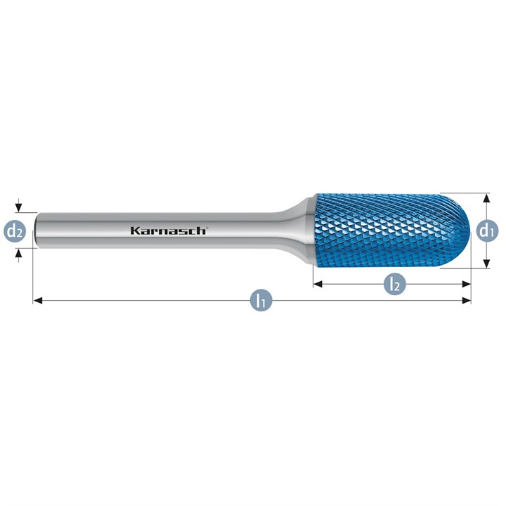 Hartmetall-Frässtift, WRC, Walzenrundform, HP-11-VERZAHNUNG, BLUE-TEC-beschichtet