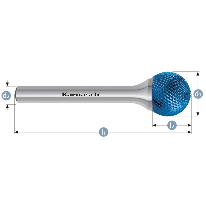 Hartmetall-Frässtift, KUD, Kugel, HP-11-VERZAHNUNG, BLUE-TEC-beschichtet