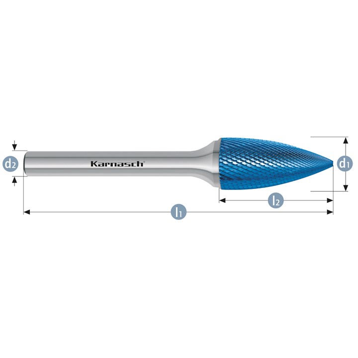 Hartmetall-Frässtift, SPG, Spitzbogen, HP-11-VERZAHNUNG, BLUE-TEC-beschichtet