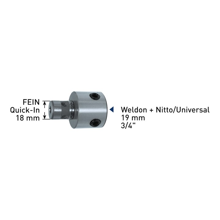 Adapter with bore 6.34mm, FEIN Quick-In 18mm, Weldon + Nitto/Universal 19mm, 3/4 Inch