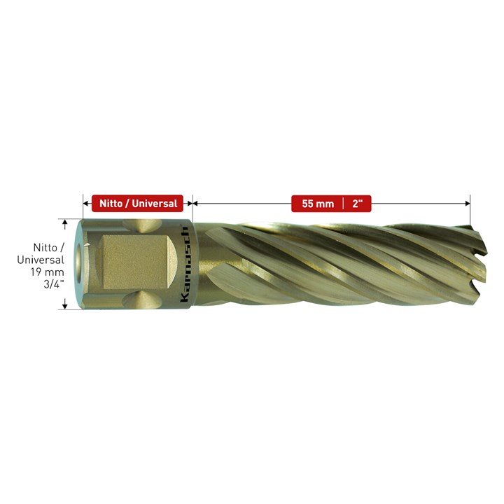 HSS-XE Kernbohrer, Nitto/Universalschaft, Nutzlänge 55 mm, Gold-Drill Line55