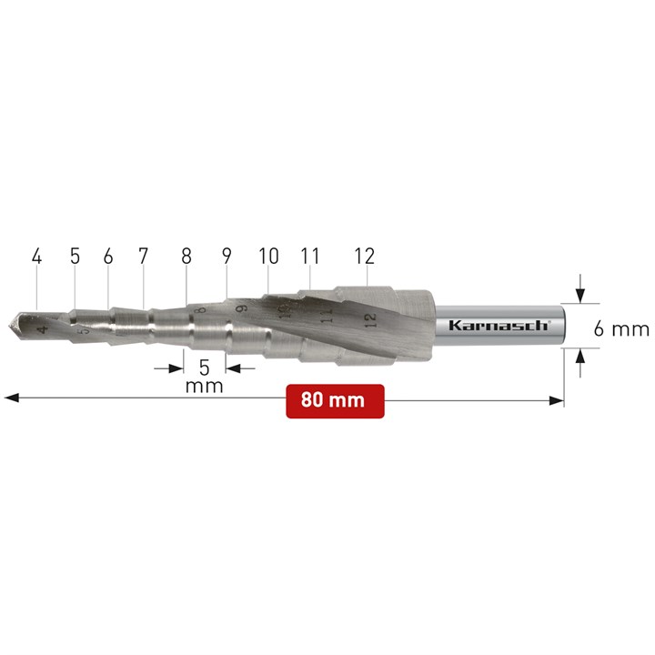 HSS-XE Stufenbohrer, Durchmesser 4-12 mm, CBN geschliffen, 2 Schneiden
