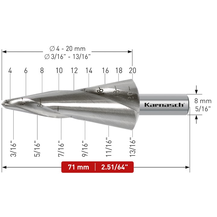 HSS-XE Blechschälbohrer, Durchmesser 4-20 mm, CBN geschliffen, 2 Schneiden