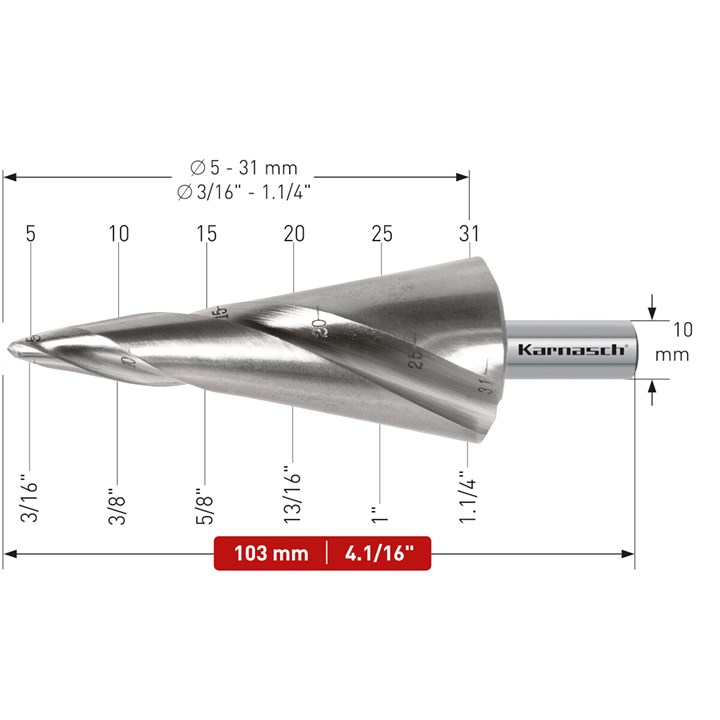 HSS-XE Blechschälbohrer, Durchmesser 5-31 mm, CBN geschliffen, 2 Schneiden