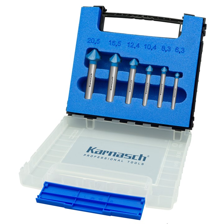 6 Piece Set, carbide tipped BLUE-TEC coated Countersinks, 90 Degree