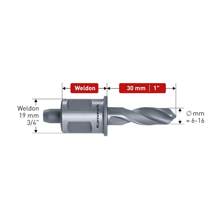 30/40mm HSS-XE Special Steel Twist Drill, Weldon Shank, Neck 30mm, Drill-Line Rail