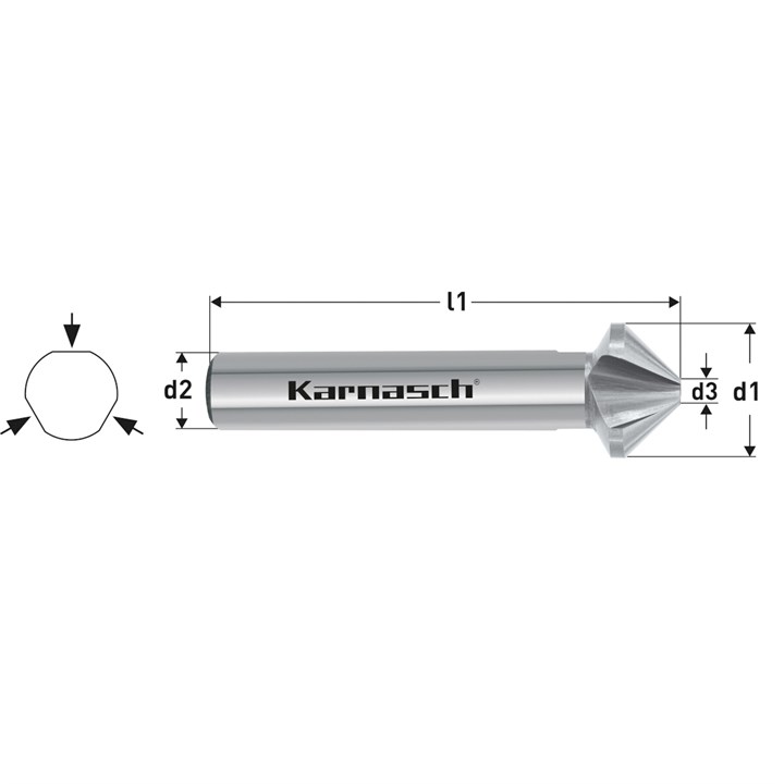 HSS-XE Kegelsenker, Ungleichteilung, DIN 335 Form C 100 Grad, 3-Flächen-Schaft