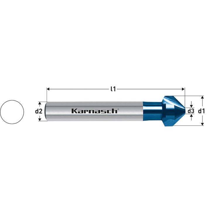 Vollhartmetall + BLUE-TEC beschichteter Kegelsenker DIN 335 Form C 90 Grad