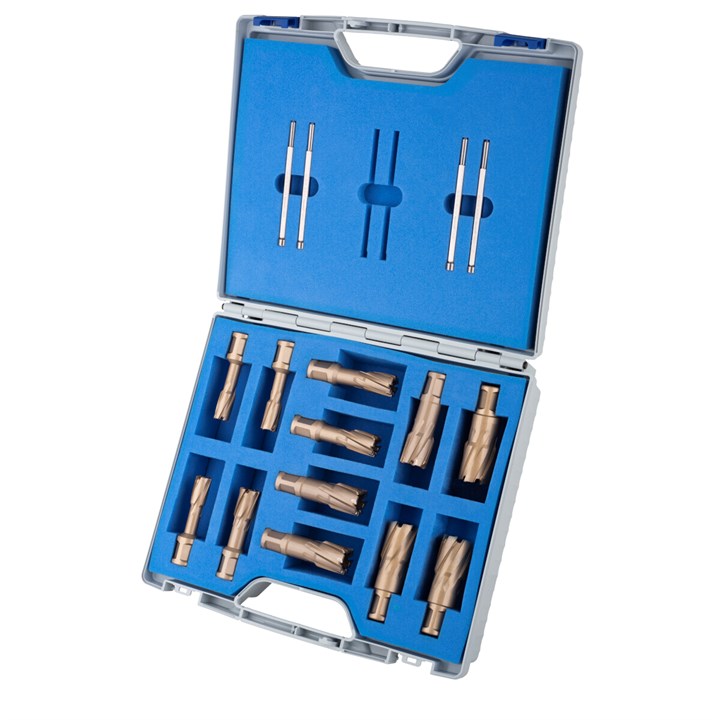 12 Piece Set, Hard Line, carbide tipped Annular Cutters, Drill Depth 40mm, Nitto/Uni Shank 19mm