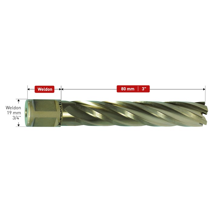 HSS-XE Kernbohrer, Weldonschaft, Nutzlänge 80 mm, Gold-Drill Line80 Zoll