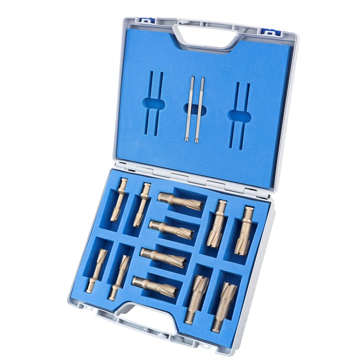 12 Piece Set, Hard Line, carbide tipped Annular Cutters, Drill Depth 40mm, Fein Quick-In Shank 18mm