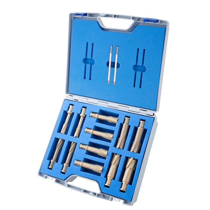 12 Piece Set, Hard Line, carbide tipped Annular Cutters, Drill Depth 55mm, Fein Quick-In Shank 18mm