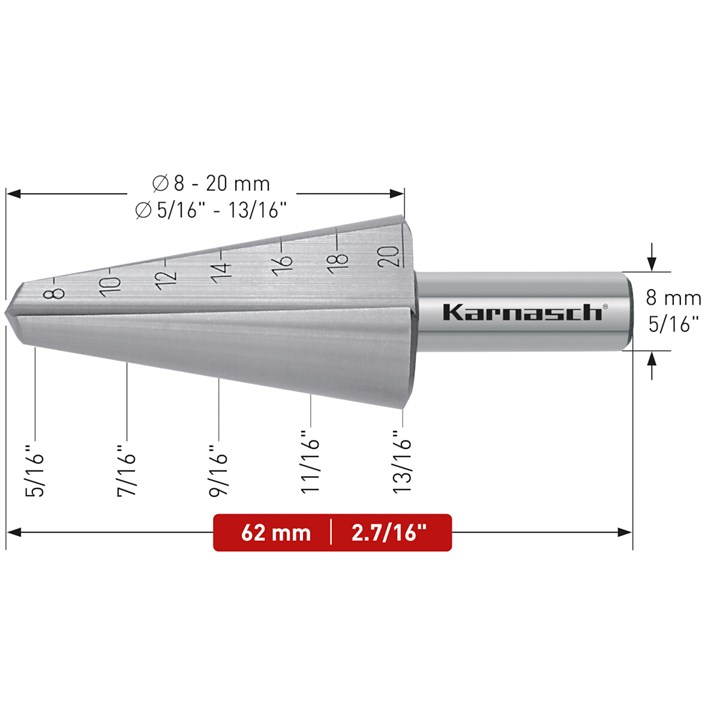 HSS-XE Blechschälbohrer, Durchmesser 8-20 mm, CBN geschliffen, 2 Schneiden