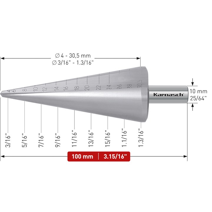 HSS-XE Blechschälbohrer, Durchmesser 4-30,5 mm, CBN geschliffen, 2 Schneiden