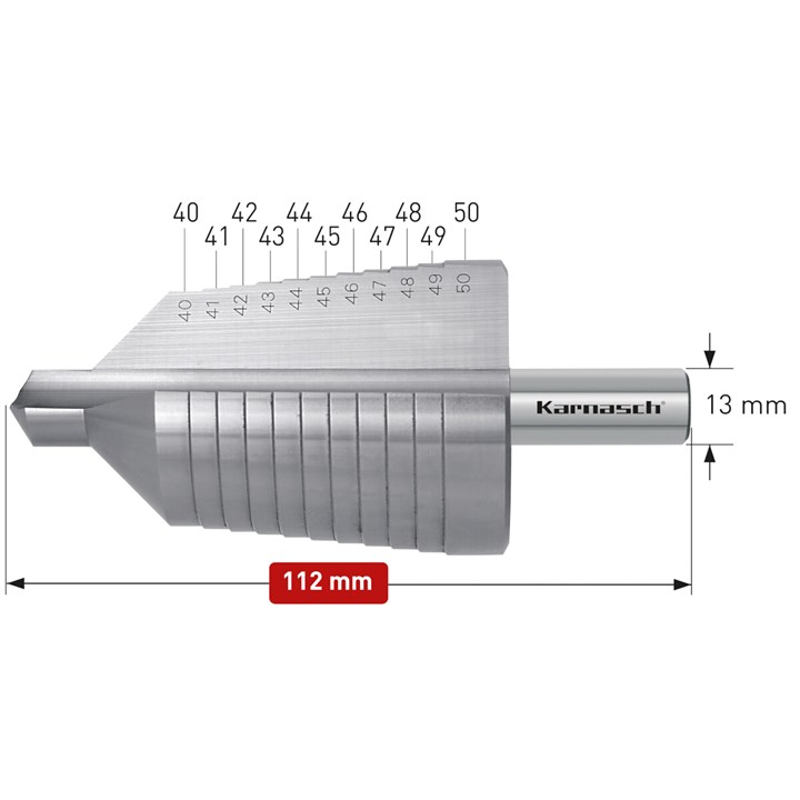 HSS-XE Stufenbohrer, Durchmesser 40-50 mm, CBN geschliffen, 2 Schneiden