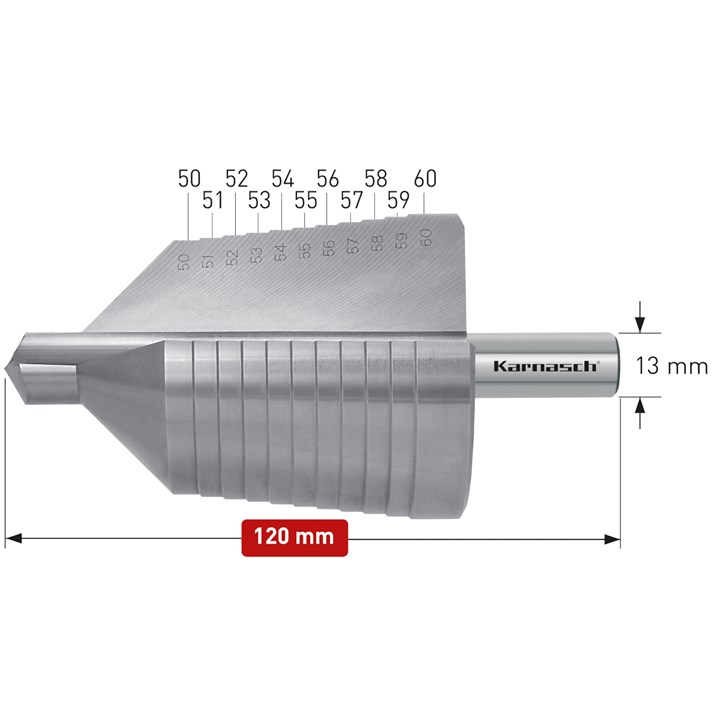 HSS-XE Stufenbohrer, Durchmesser 50-60 mm, CBN geschliffen, 2 Schneiden