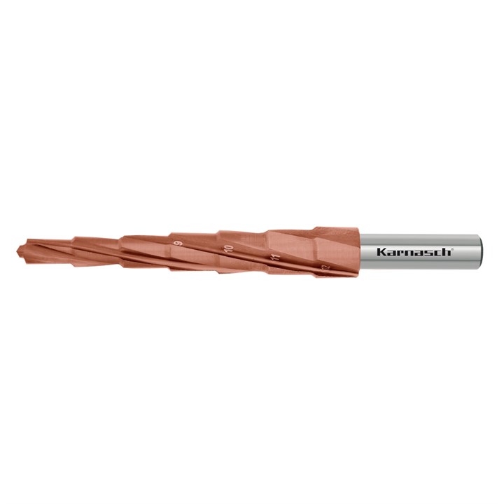 KARNASCH Step drill HSS-XE, POWERCUT10 PRO Titan-Tec coated Spiral fluted - 4 cutting 6-12mm