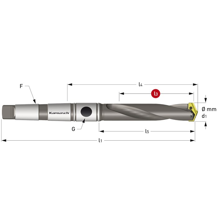 Spade Drill Holder, Helical Fluted, Morse Taper Shank, ISO 296 type BEK