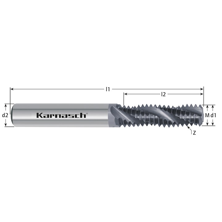 Diamond Coated Solid Carbide Thread Milling Cutter, 30 Degree Spiral for Internal Threads