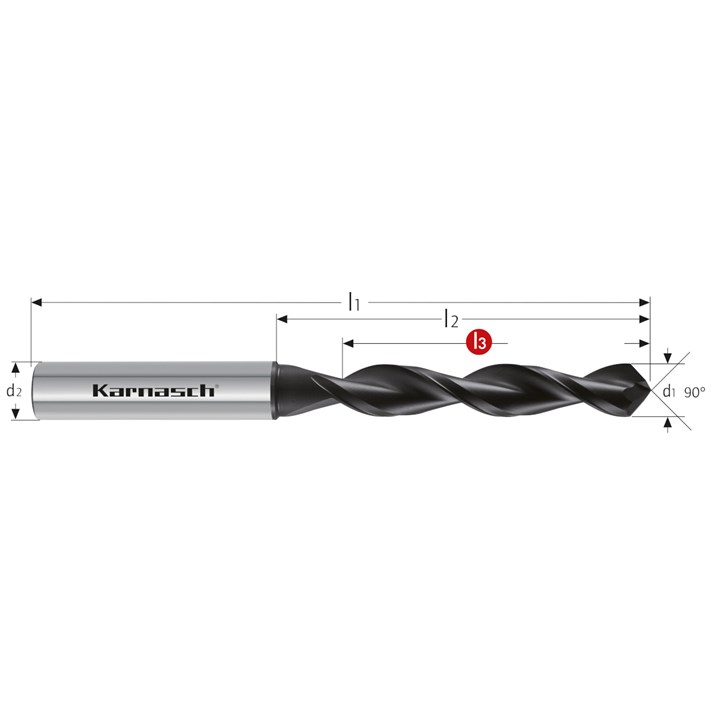Diamond Coated Solid Carbide Drill for CFK/GFK, Uni-directional, 90 Degree Tip Angle