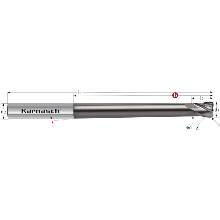 Solid Carbide End Mill, Corner Radius, Extra Long, Rockwell Cutter