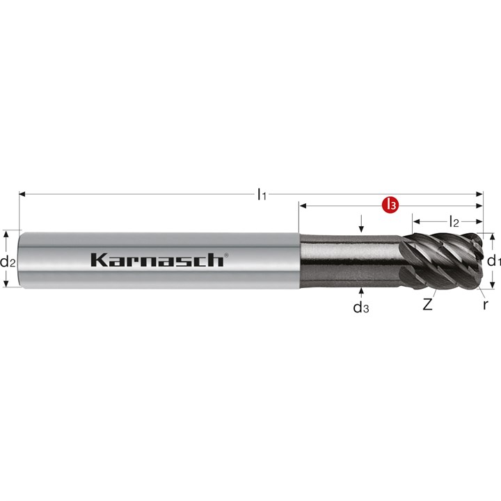 Solid Carbide End Mill, Corner Radius, Short, Superfinish, Rockwell Cutter