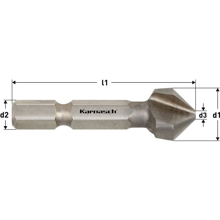 HSS-XE Kegelsenker, Ungleichteilung, DIN 335 Form C 90° mit Bitaufnahme „lang“