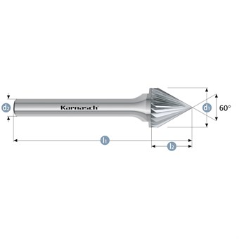 Hartmetall-Frässtift, KSJ, Kegel 60 Grad, HP-2-VERZAHNUNG, unbeschichtet