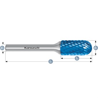 Rotary Burr, WRC, Ball Nosed Cylinder, HP6 Cut, Blue-Tec Coated