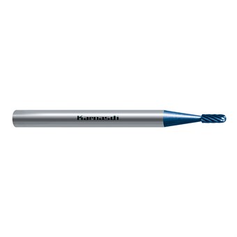 D1= 1.5mm D2= 3mm L1= 38mm L2= 4mm Cylinder (Ball Nosed), WRC, C, SC BLUE-TEC-beschichtet Mini-Frässtift, Universalverzahnung