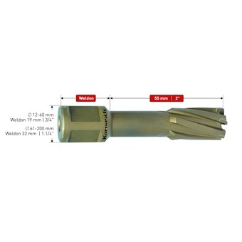 55mm HSS-XE Annular Cutters, Weldon Shank, Gold Line