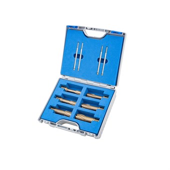 6 Piece Set, Carbide tipped Annular Cutters, Weldon Shank, Drill Depth 55mm, Hard Line