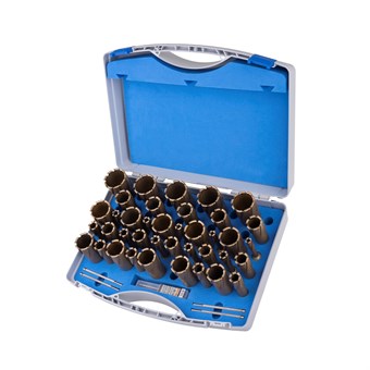 39 Piece Set, Carbide tipped Annular Cutters, Weldon Shank, Drill Depth 55mm, Hard Line