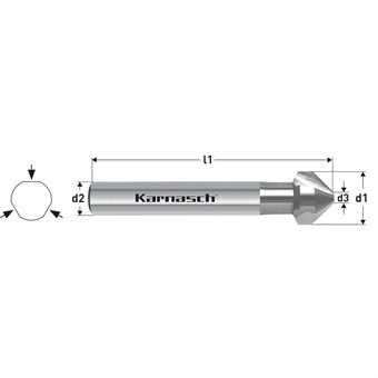 HSS-XE Countersink, 82 Degree, 3 Flat Sided Shank, DIN 335