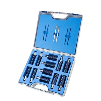 12 Piece Set, Blue-Drill Line, HSS-XE Durablue Coated Annular Cutters, Drill Depth 55mm, Nitto/Uni Shank 19mm