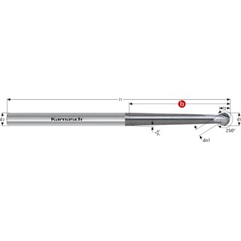 Solid Carbide Ball Nose Slot Drill, 250 Degree, Tapered Neck, Extra Long