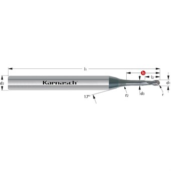 2 Flute 30 Degree Angle KYOCERA 1625-0039.012 Series 1625 Standard Length Ball Nose End Mill Uncoated 0.10 mm Cutting Diameter Carbide 38 mm Length 0.30 mm Cutting Length 3 mm Shank Diameter