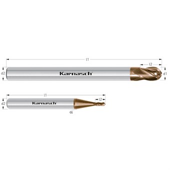Solid Carbide 3D Ball Nose End Mill for Inox, 4 Cutting Edges, Centre Cutting