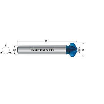 HSS-XE Blue-Tec Coated Taper/Deburring Countersink, Type C, 120 Degree, 3 Flat Sided Shank